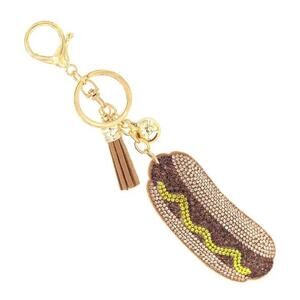 Bling Crystal Hot Dog Tassel Keychain Bag Charm